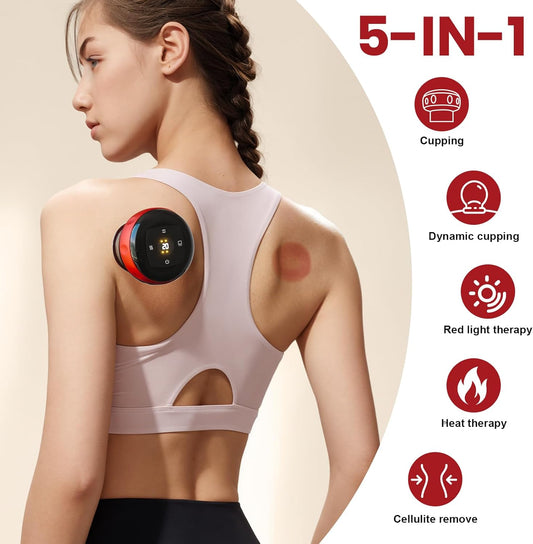 5-In-1 Smart Dynamic Cupping Therapy Set with 20-Level Heat & Suction, Cupping Kit for Massage Therapy, Electric Cupping Device with Red Light for Back Pain, Knots, Soreness Relief (Red)